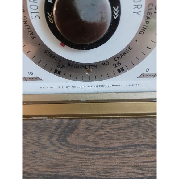 Vtg Airguide Barometer Thermometer Humidity Wood Brass - Picture 7 of 7